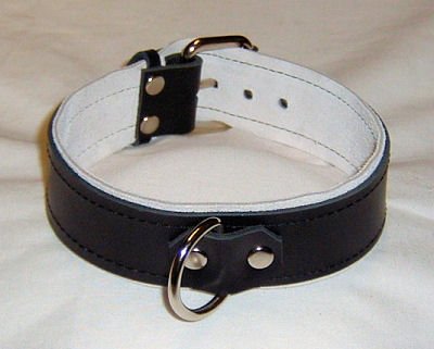 1 Ring White Suede Lined Leather Collar - Roller Buckle