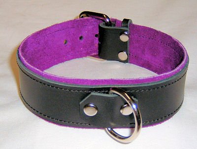 1 Ring Purple Suede Lined Leather Collar - Roller Buckle