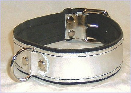 One Ring Silver Metallic Leather Collar Roller Buckle