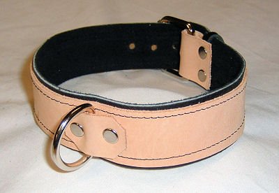 Black Leather Lined with Tan Leather 1 Ring Collar (All Leather)- Roller Buckle