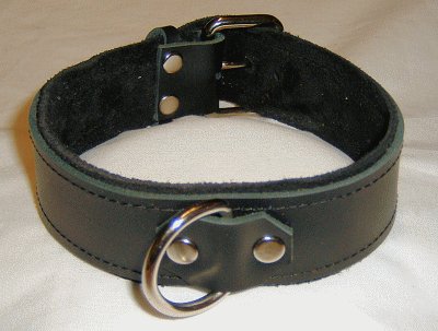 1 Ring Black Suede Lined Leather Collar - Roller Buckle