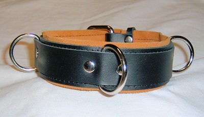 3 Ring Tan Suede Lined Leather Collar - Roller Buckle