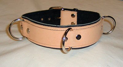 3 Ring Black Leather and Tan Leather Collar - Roller Buckle