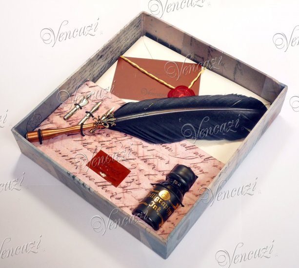 Natural Turkey Quill Writing Envelopes Pad Set - Classic Black (+FREE GIFT!!!)