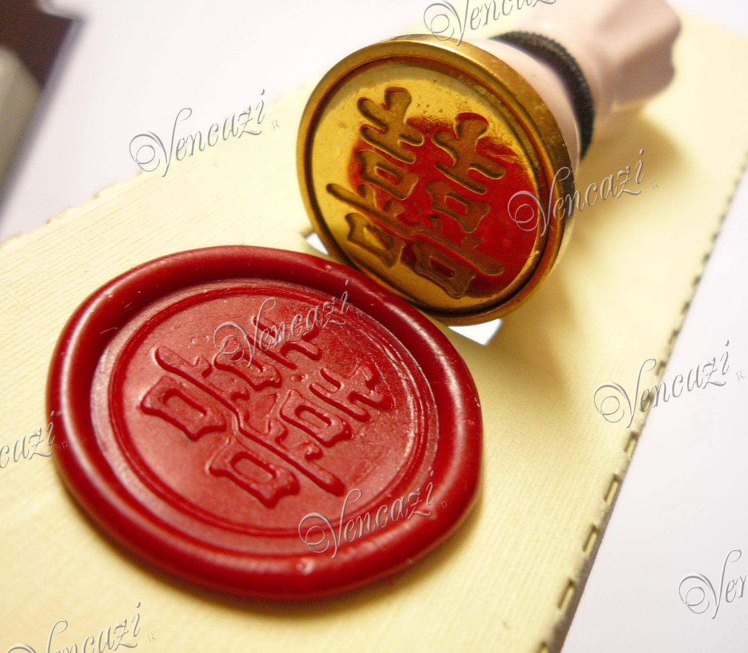 "Chinese Double Happiness (å)" - 48mm Royal Wand Style Ceramic Mini Seal Hanger Pack (+GIFT!!!)
