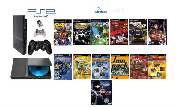 New Slim Sony Playstation 2 "Super Wireless Bundle" - 65 Games + Wireless Controller