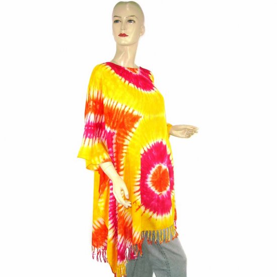 Hippie Tie-Dye Batik Poncho Tunic Kaftan Caftan Blouse 1X 2X 3X 4X 5X (MN5089)