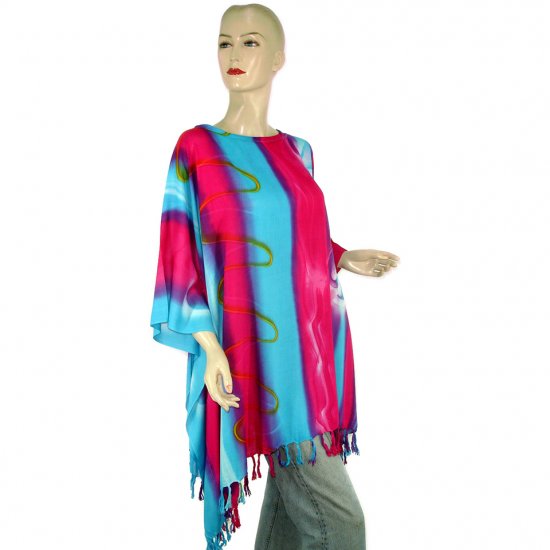 Hippie Tie-Dye Batik Poncho Tunic Kaftan Caftan Blouse 1X 2X 3X 4X 5X (MN5142)