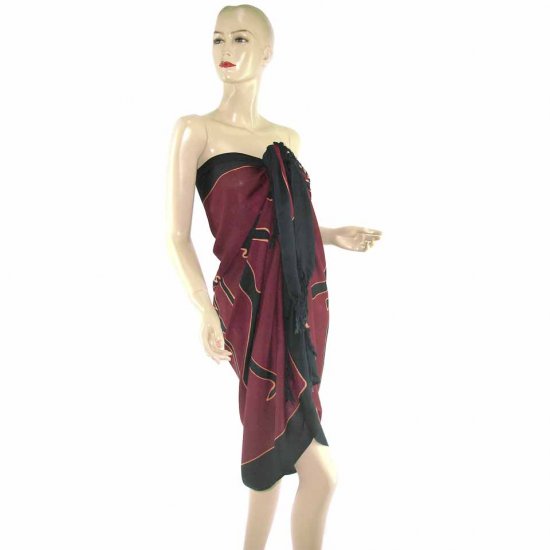 Burgundy Aborigines Batik Sarong Pareo Skirt Dress Wrap Shawl Beach Cover-Up (MP12)