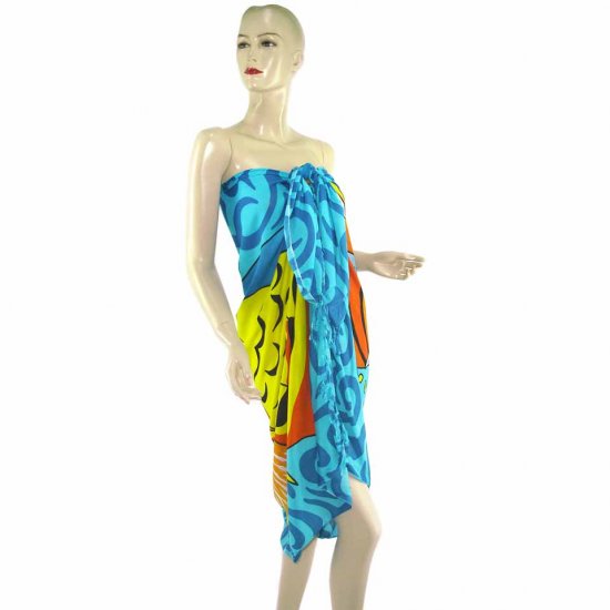 Blue Marine Life Print Sarong Pareo Skirt Dress Wrap Shawl Beach Cover-Up (MP18)
