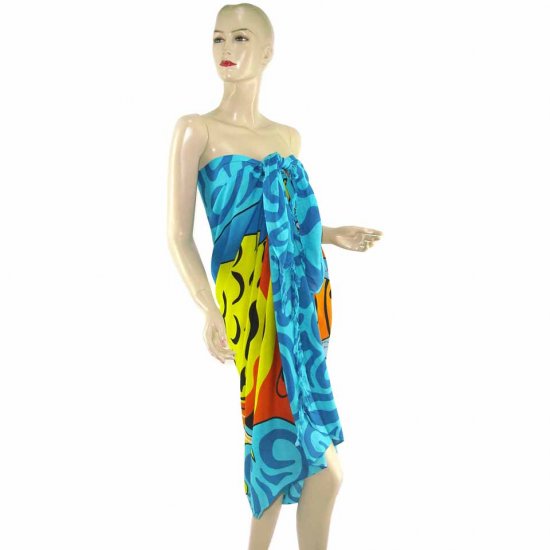 Blue Marine Life Print Sarong Pareo Skirt Dress Wrap Shawl Beach Cover-Up (MP27)