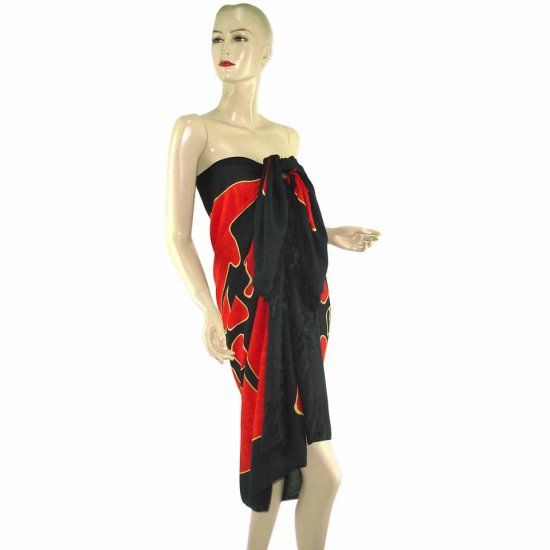 Red Black Abstract Aborigines Batik Sarong Pareo Skirt Dress Wrap Shawl Beach Cover-Up (MP31)