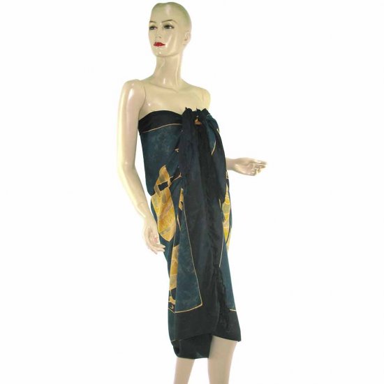 Blue Black Aborigines Batik Sarong Pareo Skirt Dress Wrap Shawl Beach Cover-Up (MP40)