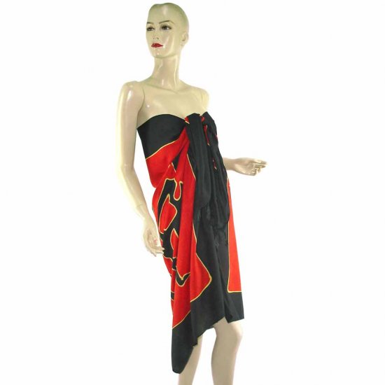Red Black Abstract Aborigines Batik Sarong Pareo Skirt Dress Wrap Shawl Beach Cover-Up (MP50)