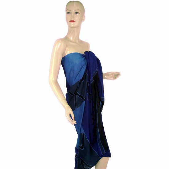 Blue Abstract Batik Sarong Pareo Skirt Dress Wrap Shawl Beach Cover-Up (MP74)