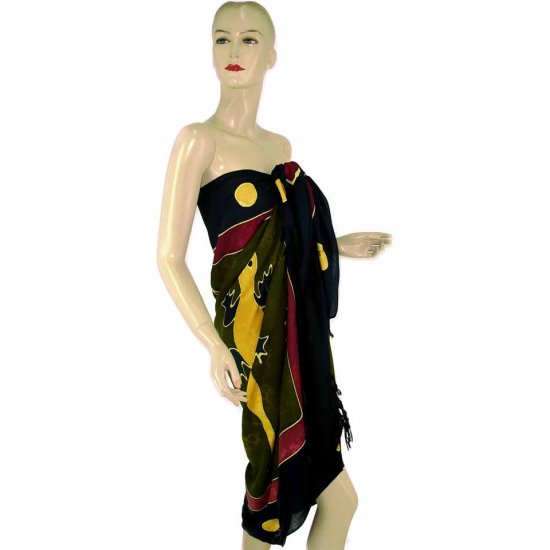 Olive Green Gecko Batik Sarong Pareo Skirt Dress Wrap Shawl Beach Cover-Up (MP75)