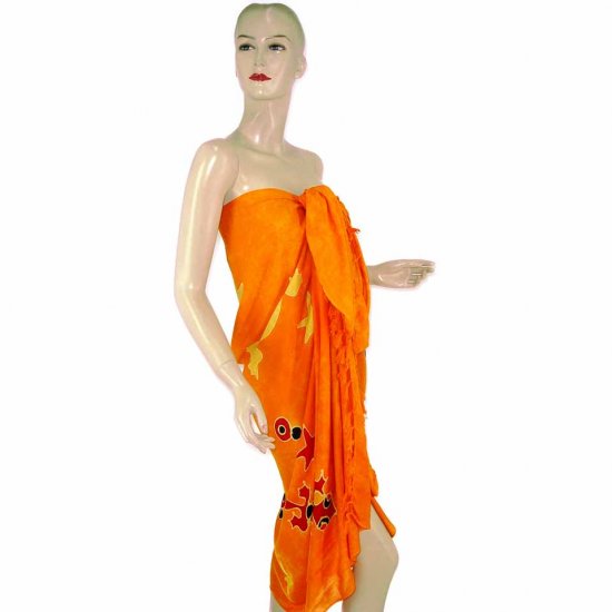 Orange Gecko Batik Sarong Pareo Skirt Dress Wrap Shawl Beach Cover-Up (MP78)
