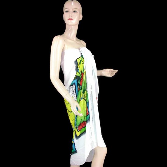 White Palm Fish Shell Hibiscus Print Sarong Pareo Skirt Dress Wrap Shawl Beach Cover-Up (MP85)