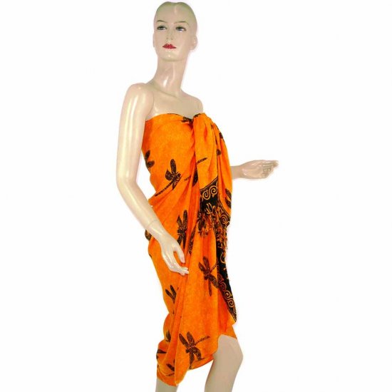 Orange Black Dragonfly Print Sarong Pareo Skirt Dress Wrap Shawl Beach Cover-Up (MP96)