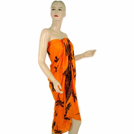 Orange Black Dragonfly Print Sarong Pareo Skirt Dress Wrap Shawl Beach Cover-Up (MP108)