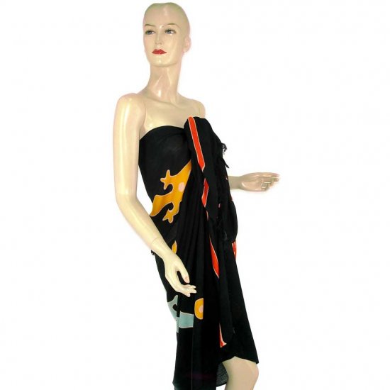 Black Gecko Batik Sarong Pareo Skirt Dress Wrap Shawl Beach Cover-Up (MP115)