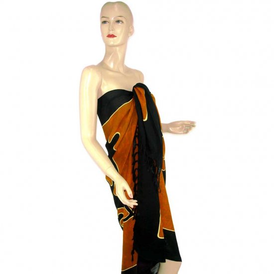 Brown Black Abstract Gecko Batik Sarong Pareo Skirt Dress Wrap Shawl Beach Cover-Up (MP121)