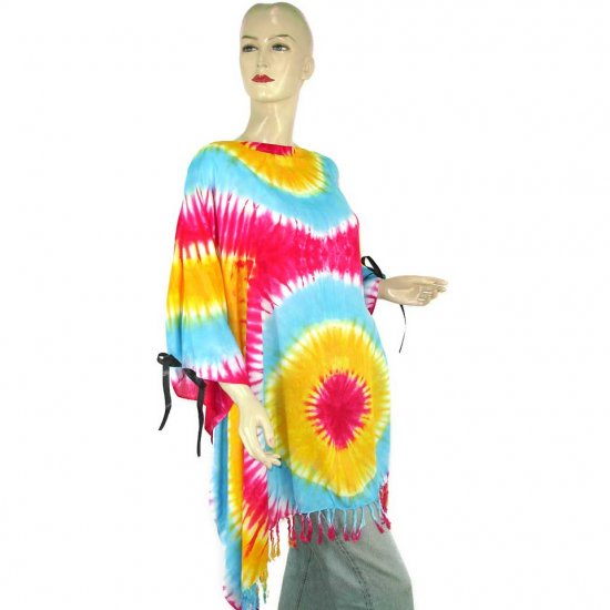 Hippie Tie-Dye Batik Poncho Tunic Kaftan Caftan Blouse 1X 2X 3X 4X 5X (PAB37)