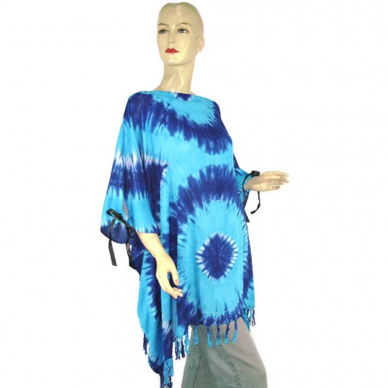 Hippie Tie-Dye Batik Poncho Tunic Kaftan Caftan Blouse 1X 2X 3X 4X 5X (PAB38)