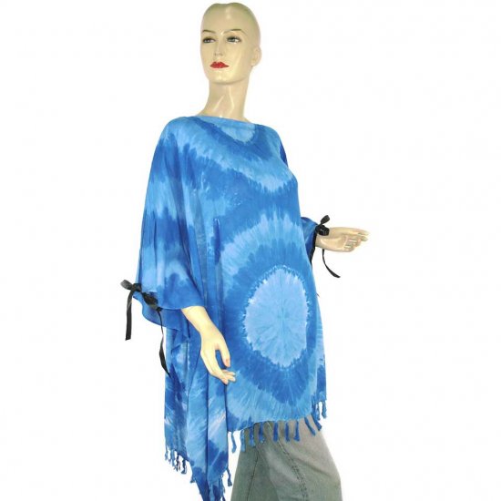 Hippie Tie-Dye Batik Poncho Tunic Kaftan Caftan Blouse 1X 2X 3X 4X 5X (PAB52)