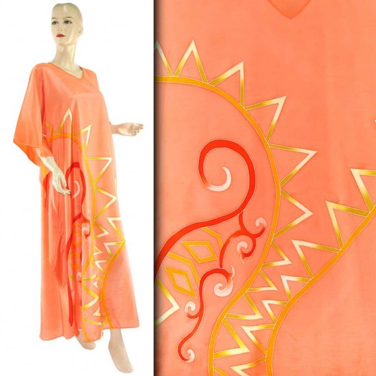 Hand-Drawn Salmon Abstract Batik Kaftan Caftan Dress Abaya 1X 2X 3X (HD867)
