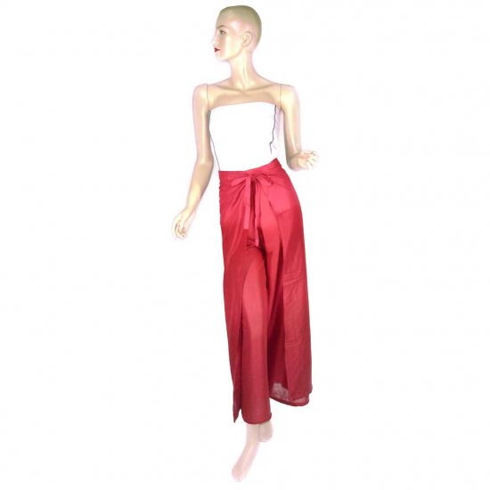 Hippie Red Burgundy Tie-Dye Wrap Pants Beach Cover-Up OSFA (MC165)