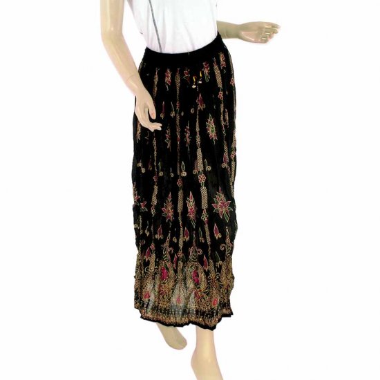 Black Boho Gypsy Long Skirt With Printed Indian Motifs Sequins Bells (MC239)