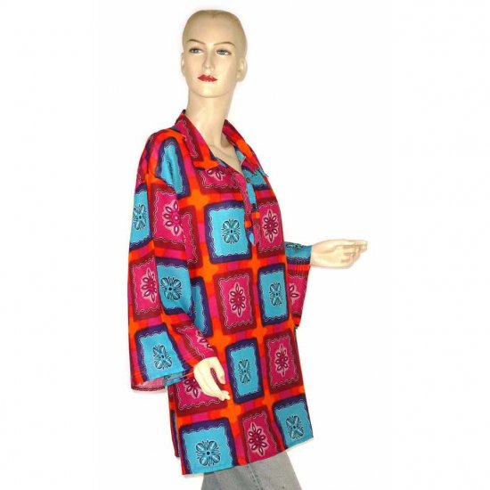 Pink Blue Orange Abstract Shirt Blouse Kaftan 1X 2X 3X (MC124)