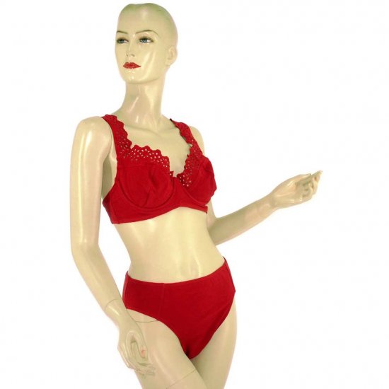 2-Piece Burgundy Maroon Bra Top Bikini Swimwear With Eyelet Details L (PS38)
