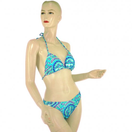 2-Piece Blue Green Silver Halter-Top Bikini Swimwear M (PS16)