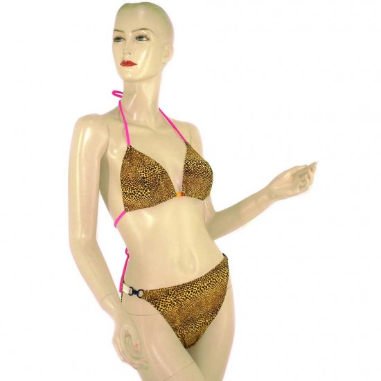 2-Piece Leopard Print Halter Top Bikini Swimwear M (PS22)