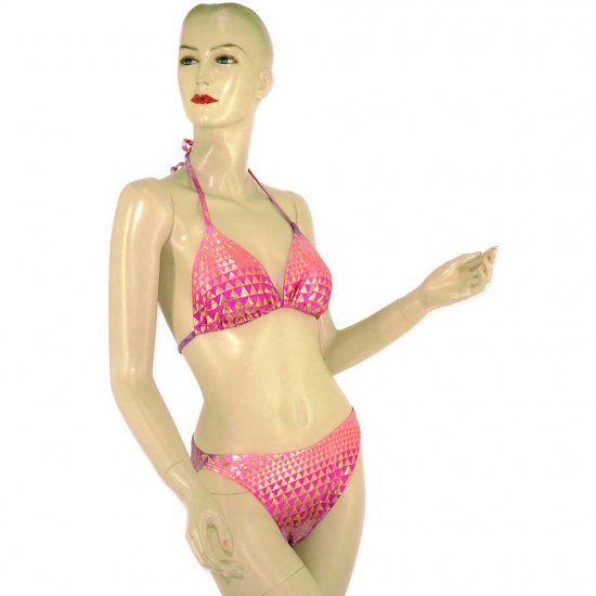 2-Piece Pink Purple Gold Halter-Top Bikini Swimwear M (PS33)