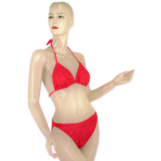 2-Piece Red Checkered Halter-Top Bikini Swimwear L (PS36)