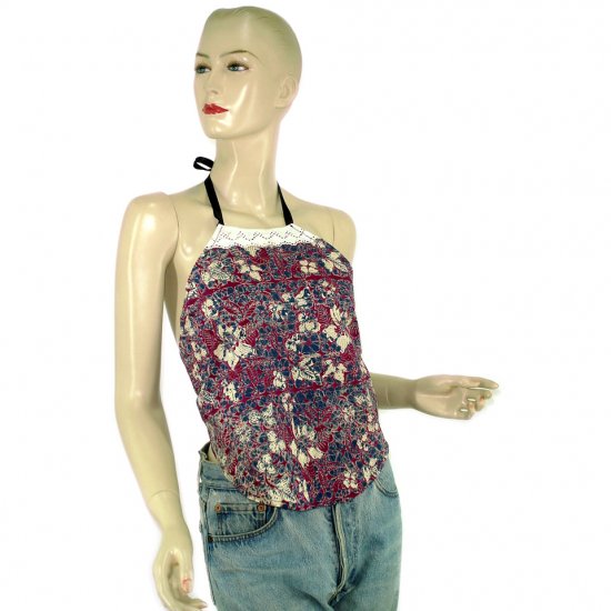 Purple Batik Chinese Style Du-Dou Halter-Neck Top OSFA (KTN6)