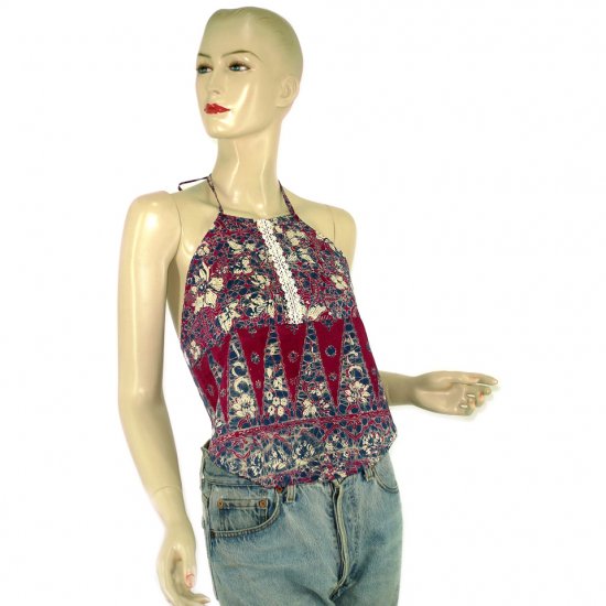 Purple Batik Chinese Style Du-Dou Halter-Neck Top OSFA (KTN8)