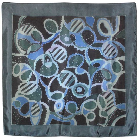Hand-Drawn Arty Gray Abstract Batik Silk Scarf Bandana (HDS94)