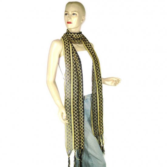 Indian Black Yellow Polyester Woven Scarf Neck-Warmer (DS11)