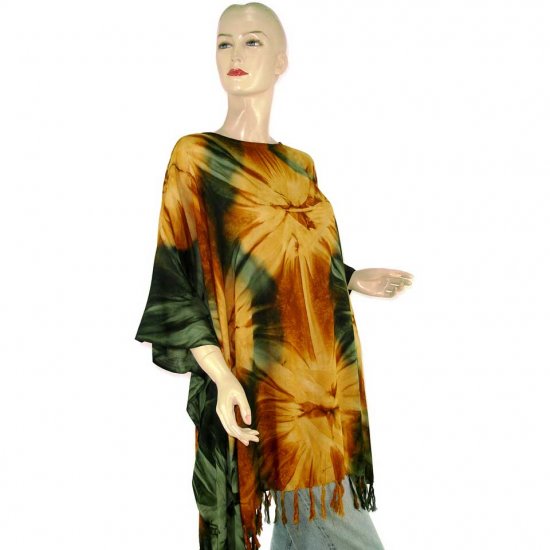 Hippie Tie-Dye Batik Poncho Tunic Kaftan Caftan Blouse 1X 2X 3X 4X 5X (MN5729)