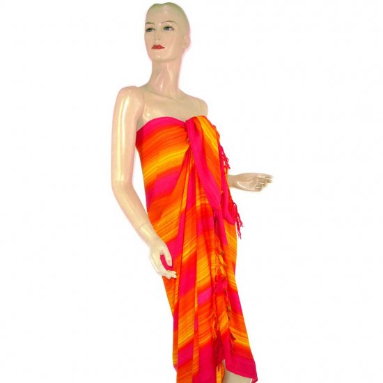 Fuchsia Orange Stripes Print Sarong Pareo Skirt Dress Wrap Shawl Beach Cover-Up (MP136)