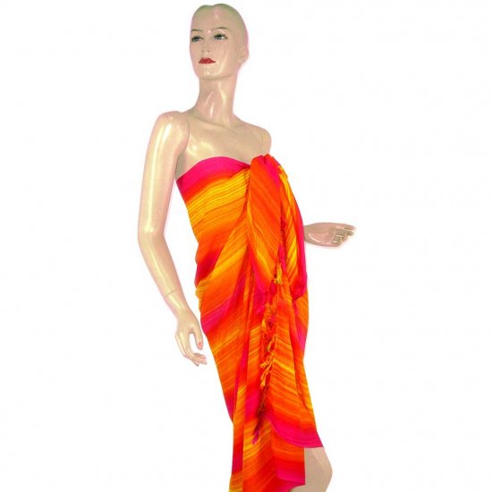 Fuchsia Orange Stripes Print Sarong Pareo Skirt Dress Wrap Shawl Beach Cover-Up (MP142)