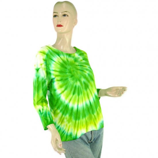 Green Tie-Dye Batik T-shirt Blouse Top S M (MISCI3)