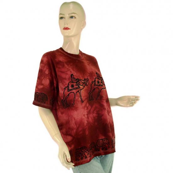 Brown Burgundy Camel Elephant Tie-Dye Batik T-shirt S M (MISCI4)