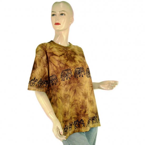 Brown Camel Elephant Tie-Dye Batik T-shirt S M (MISCI6)