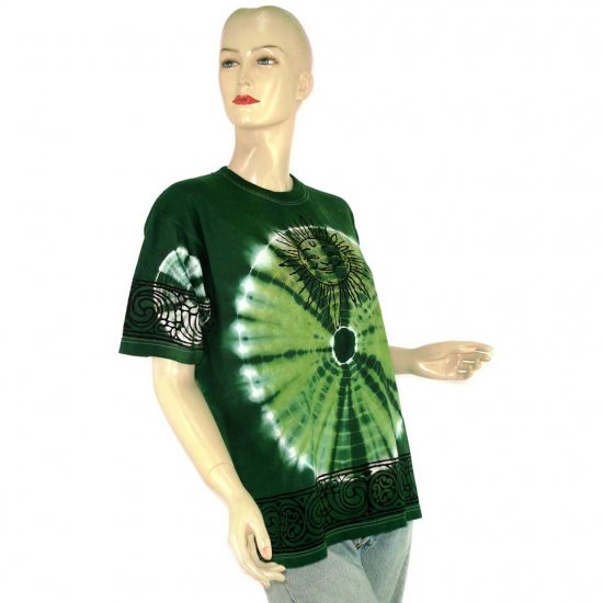 Green White Sun Tie-Dye Batik T-shirt S M (MISCI7)