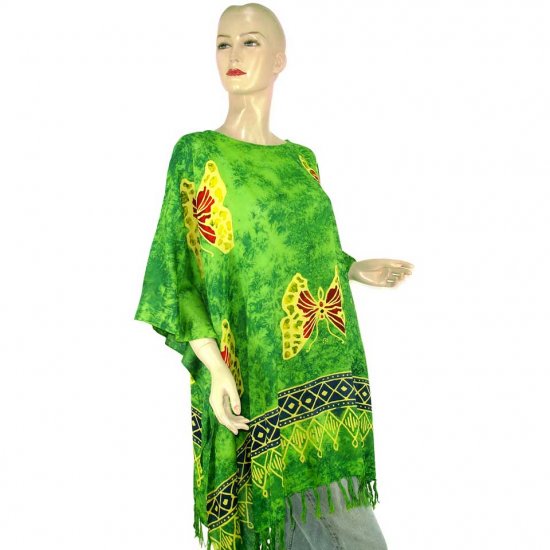 Hand-Drawn Green Butterfly Batik Poncho Tunic Kaftan Caftan Maternity Pregnancy ONE SIZE (MN6263)